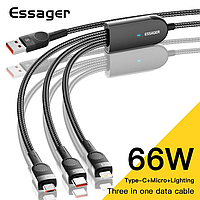 Зарядный кабель Swift 3 в 1 ESSAGER (micro USB, Type-C, Lightning) 1.2метр 66W