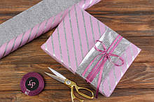 Подарунковий папір двохсторонній Рожевий з срібним