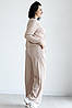 Костюм жіночий трикотаж рубчик штани палаццо та кофта реглан колір світлий беж, фото 4