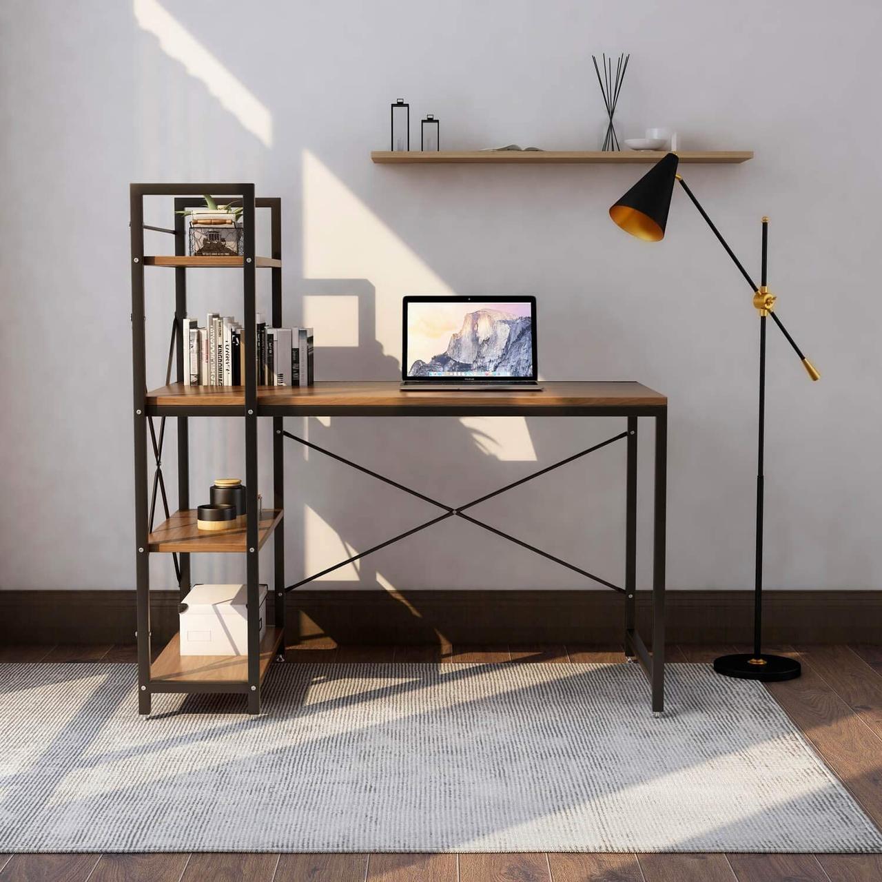 Стіл комп'ютерний Loft для комп'ютера для офісу письмовий стіл для роботи вдома з полицями Коричневий