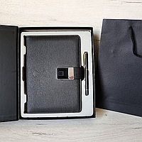 Бизнес-ежедневник блокнот с отпечатком пальца со встроенным Power Bank беспроводной зарядкой и USB флешкой
