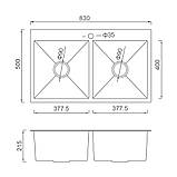 Кухонна мийка GAPPO GS8350-6 накладна 830x500 мм, нержавіюча сталь, поверхня PVD, фото 8