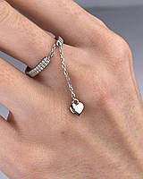 Серебряное кольцо со свисающим сердцем (родий / позолота)
