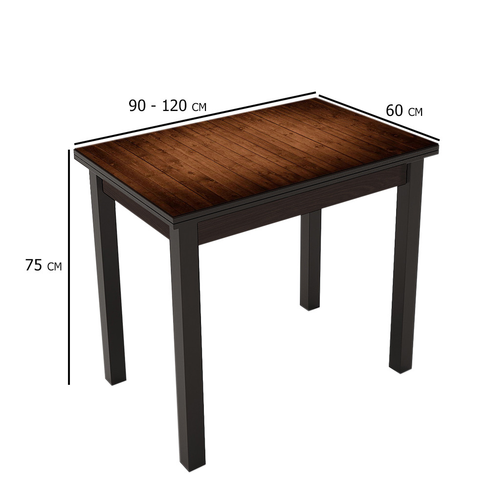 Розкладний стіл венге з фотодруком Ажур 90-120х60 см з дерев'яними ніжками для маленької кухні, фото 1