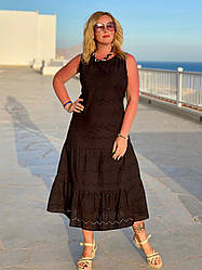 Жіноче літне плаття чорного кольору без рукавів з натуральної тканини (S,M,L,XL,2XL)