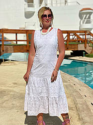 Біле літне плаття без рукавів з натуральної тканини (з S по 2XL)