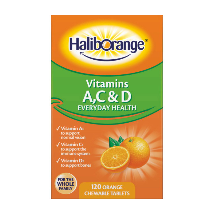 Вітамін А, С + Д Haliborange Vitamins A,C & D 120 жувальних таблеток, orange