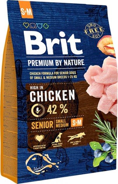Сухий корм для літніх собак малих та середніх порід з куркою Brit Premium Senior S+M 3 кг, фото 1