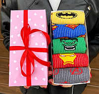 Комплект носков женских высоких демисезонных хлопковых 36-41 5 пар с героями Marvel в подарочной упаковке BG