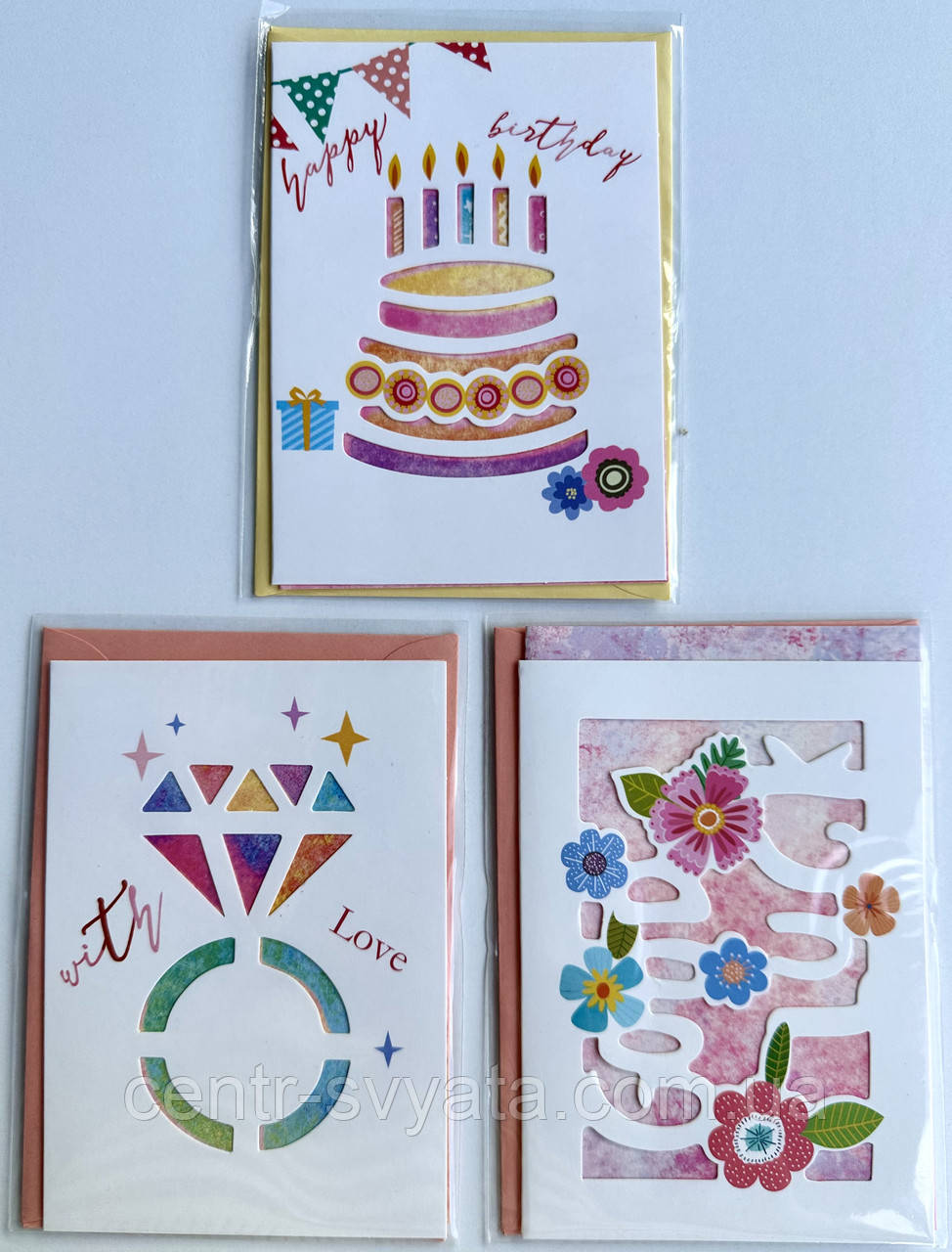 Листівки з конвертом для грошей "Best wishes", 3 шт.