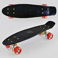 Дитячий скейт, Пенні борд Best Board 0990, дошка 55 см, із колесами що світяться з поліуретану, Чорний