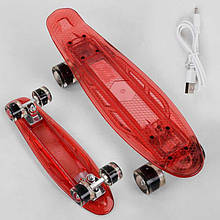 Дитячий скейт, Пеніборд S-30966 Best Board прозора дека зі світлом, колеса PU зі світлом, заряджання USB