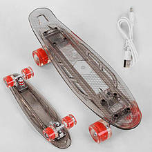 Дитячий скейт, Пенніборд S-40133 Best Board, прозора дека зі світлом, колеса PU зі світлом, заряджання USB