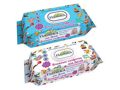Вологі серветки для дітей 120шт пластиковий клапан ТМ FLORIKA FG