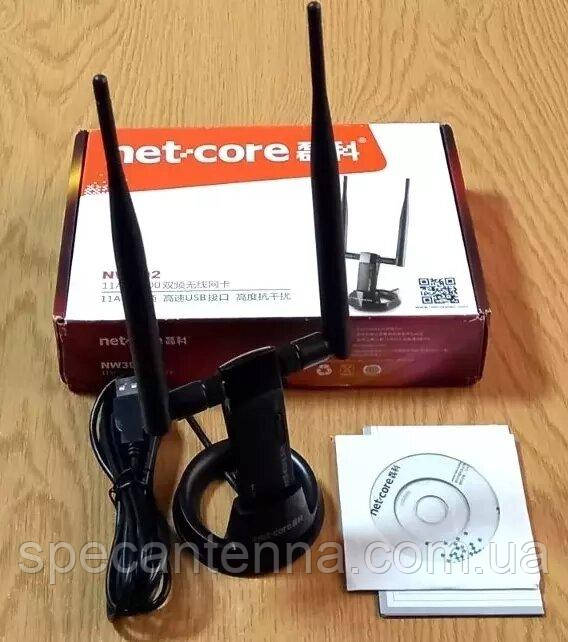 Wi-Fi адаптер високошвидкісний двочастотний 2.4 ГГц/5.8 ГГц Netcore AC1200, 20 дБм, антени 2х5 дБ