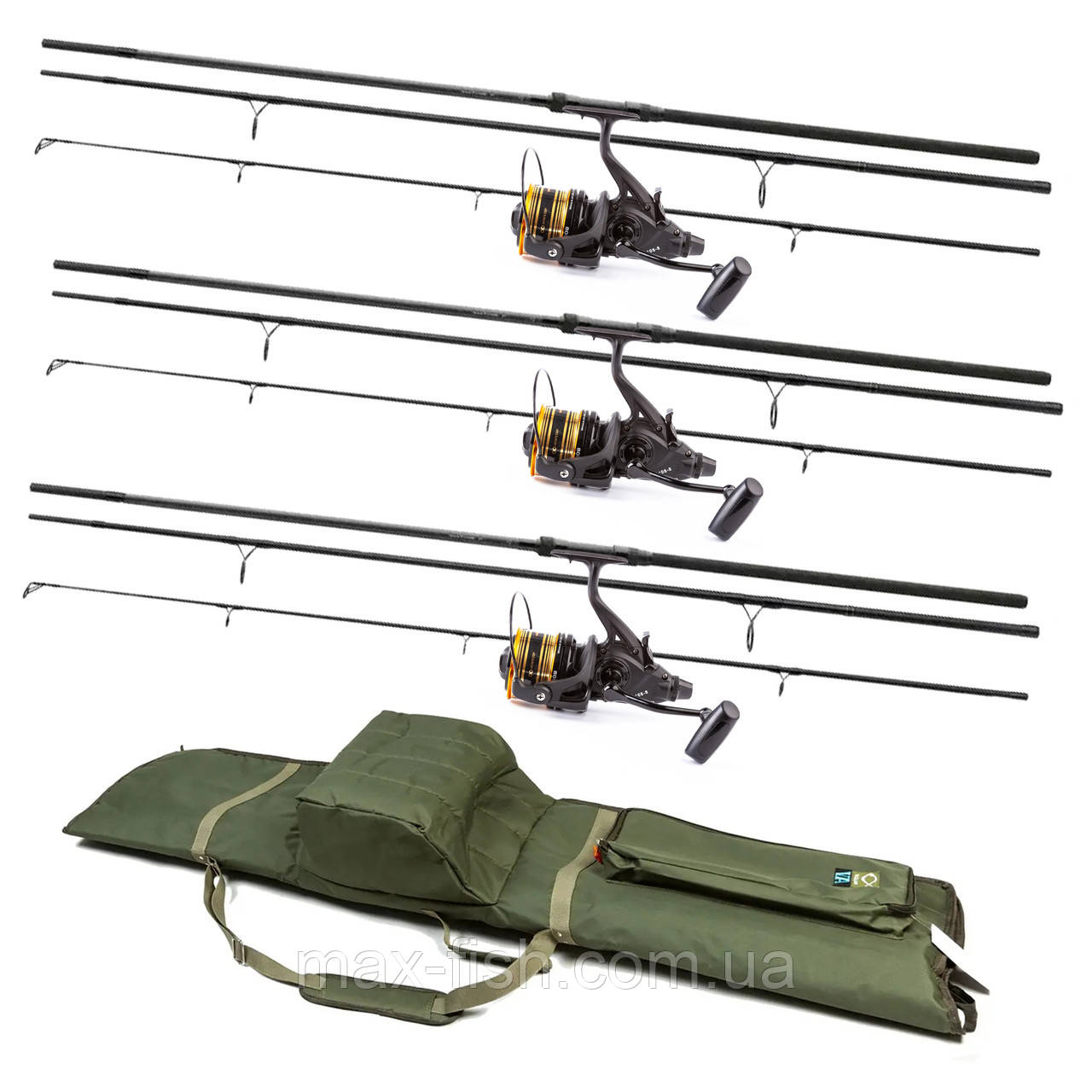 Короповий набір Daiwa Black Widow Carp 3.6м 3lb 3 вудилища з котушками MIFINE NOVA 8000 Чохол Magellan 145см