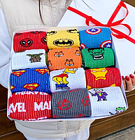 Комплект носков мужских высоких демисезонных 40-45 12 пар с героями Marvel в крутой подарочной упаковке BG