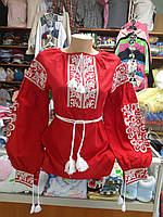 Лляна сорочка Вишиванка Жіноча з поясом червона 46 52