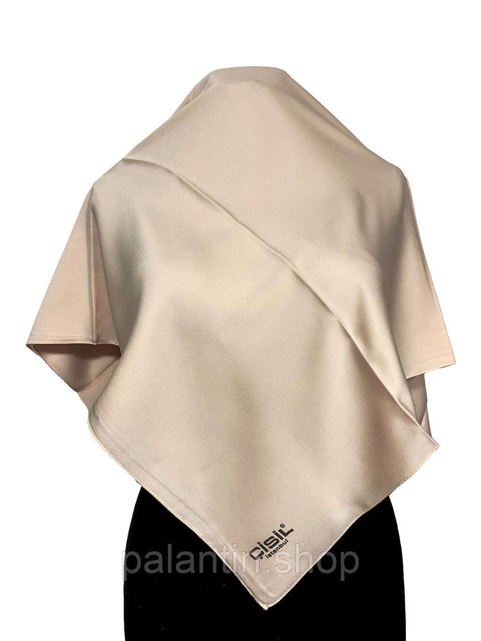 Жіноча хустка атласна,100 на 100 см, атлас віскоза, однотонна, кремового кольору, модель 2