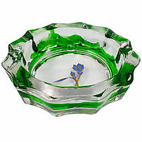 Пепельница стеклянная фигурная зеленая с цветочным мотивом