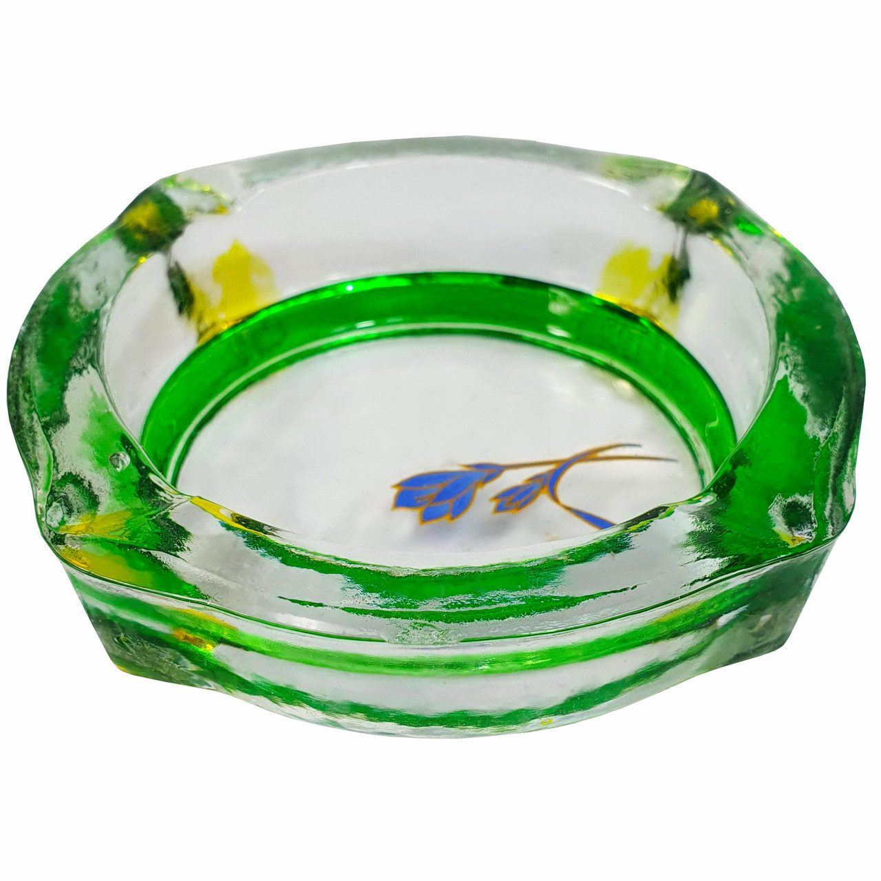 Пепельница стеклянная фигурная зеленая с цветочным мотивом круглая - фото 1 - id-p1814739478