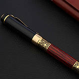 Перова чорнильна ручка "Carving Mahogany Luxury", відкрите перо "Genius Iridium",  різь, позолота, метал, фото 2
