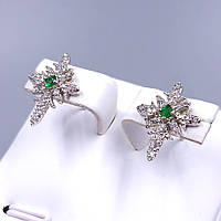 Сережки-гвоздики XР. Родій. Камені: білий та зелений циркон. Довжина: 16 мм. Ширина: 12 мм.