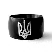 16 размер.Широкое черное кольцо нержавеющая сталь.Тризуб герб Украины.Украинская символика. Перстень Тризуб
