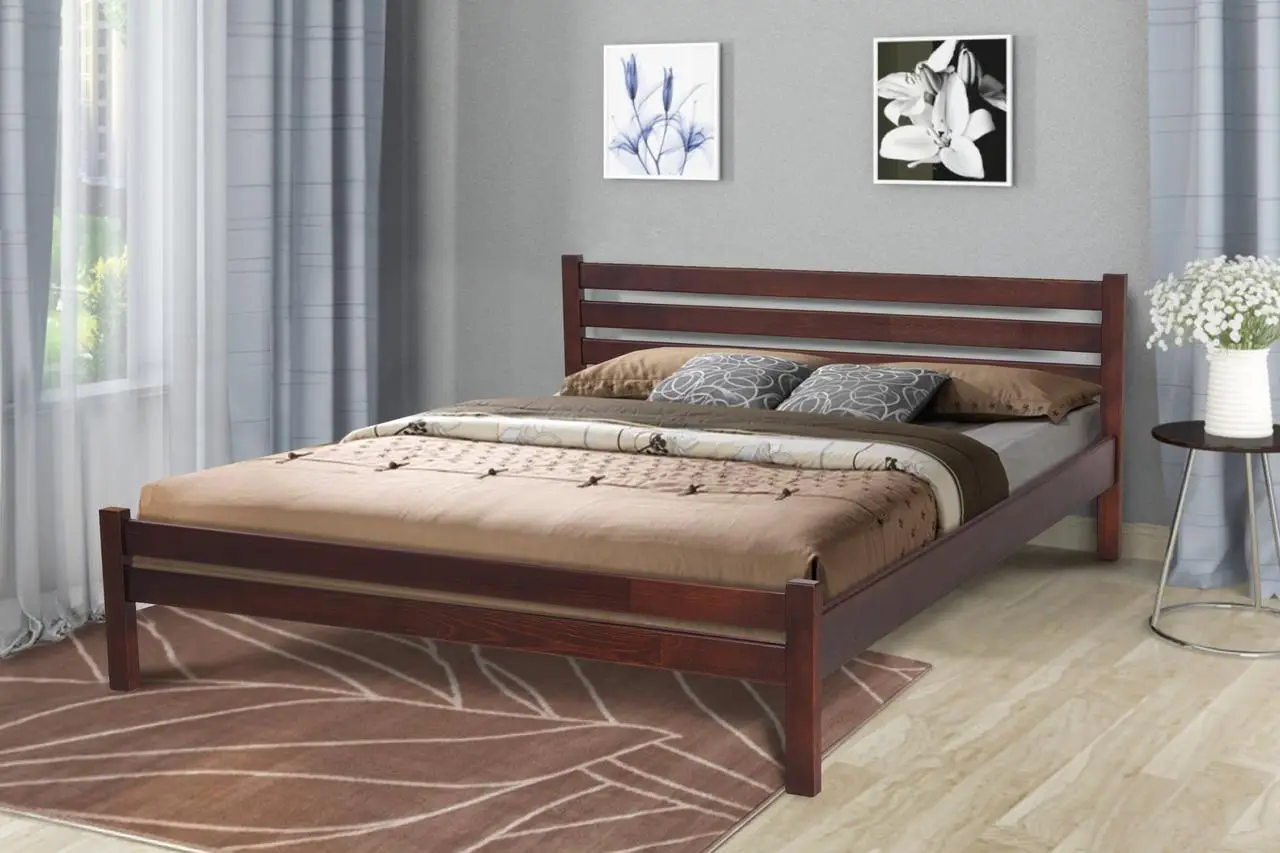 Ліжко двоспальне дерев'яне Еко 140-200 см (темний горіх)