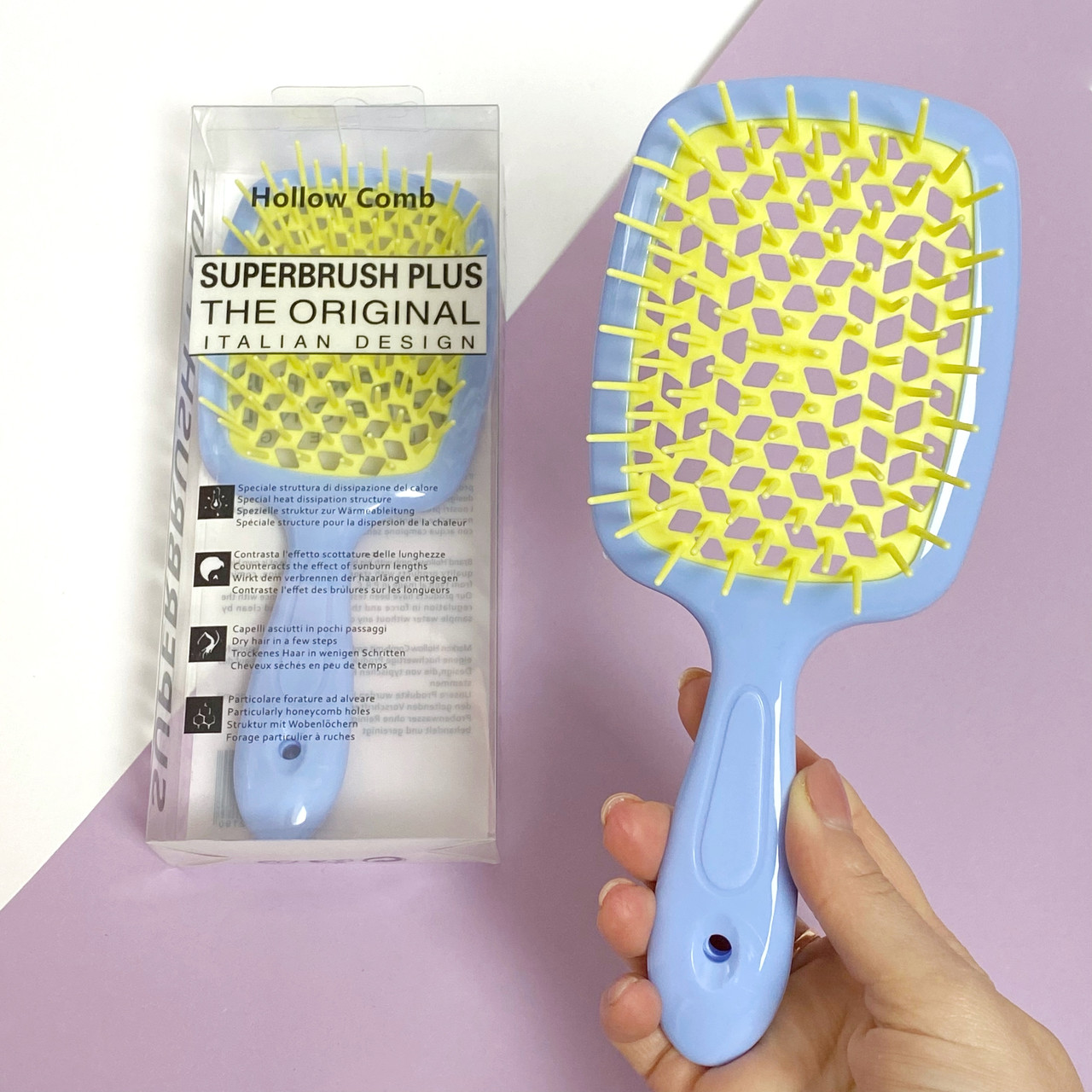 Гребінець для волосся Superbrush Plus Hollow Comb, блакитний/ жовтий, фото 1