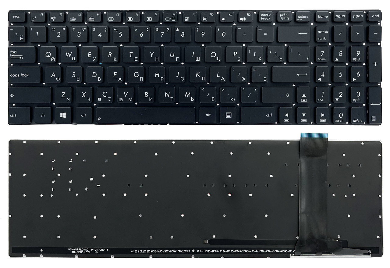 Клавіатура Asus N56 N56V N76 N76V N550 N750 Q550 R501 R750 чорна без рамки Прямий Enter підсвітка WHITE