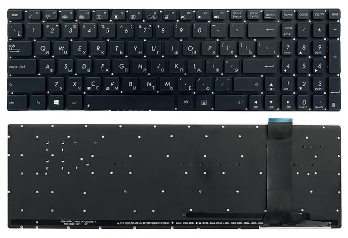 Клавіатура Asus N56 N56V N76 N76V N550 N750 Q550 R501 R750 чорна без рамки Прямий Enter підсвітка WHITE, фото 1
