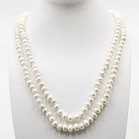 Перли річкової білої намистини 8х5 мм кукурудза 120 см.