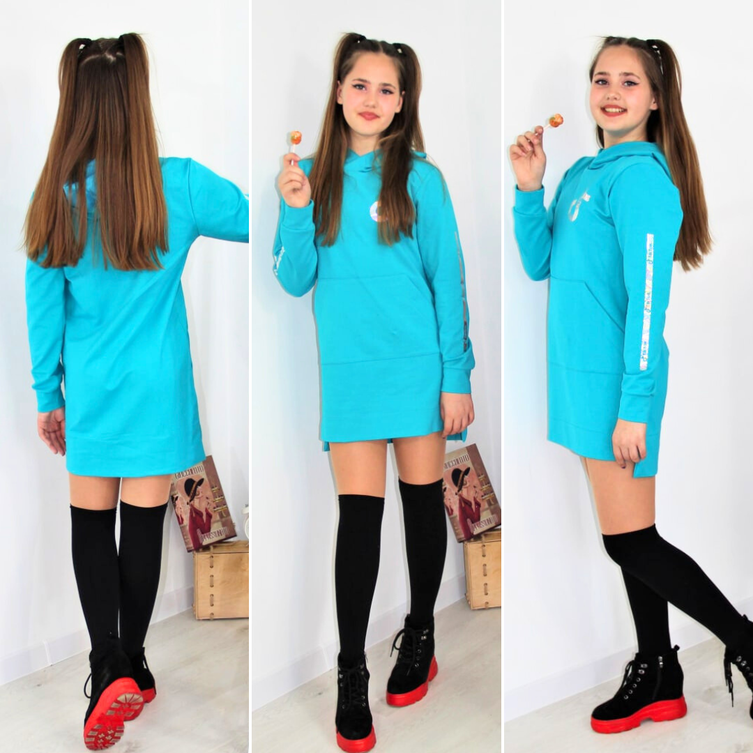 Сукня демісезонна для дівчинки спортивна з капюшоном Сукня - худі вік 6-15 років Різні кольори