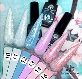 Каучукова камуфлююча база для гель лаку Global Fashion Opal з поталлю 8 мл 