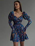 Цветочное мини платье с завязкой на груди пышной юбкой и рукавами фонариками (р. S-L) 66035202Q