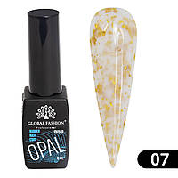Каучукова камуфлююча база для гель лаку Global Fashion Opal з поталлю № 07, 8 мл