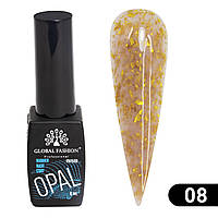 Каучукова камуфлююча база для гель лаку Global Fashion Opal з поталлю № 08, 8 мл