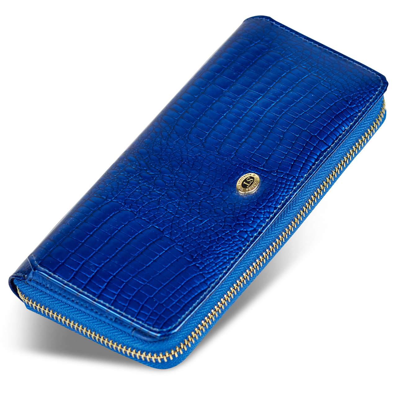 Гаманець синій лаковий із натуральної шкіри з блоком для карток ST Leather S7001A