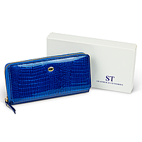 Гаманець синій лаковий із натуральної шкіри з блоком для карток ST Leather S7001A, фото 3