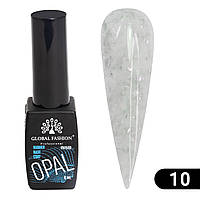 Каучукова камуфлююча база для гель лаку Global Fashion Opal з поталлю № 10, 8 мл