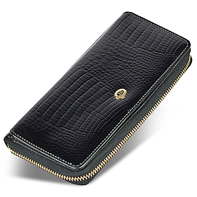 Гаманець чорний лаковий з натуральної шкіри із блоком для карток ST Leather S7001A