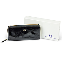 Гаманець чорний лаковий з натуральної шкіри із блоком для карток ST Leather S7001A, фото 3