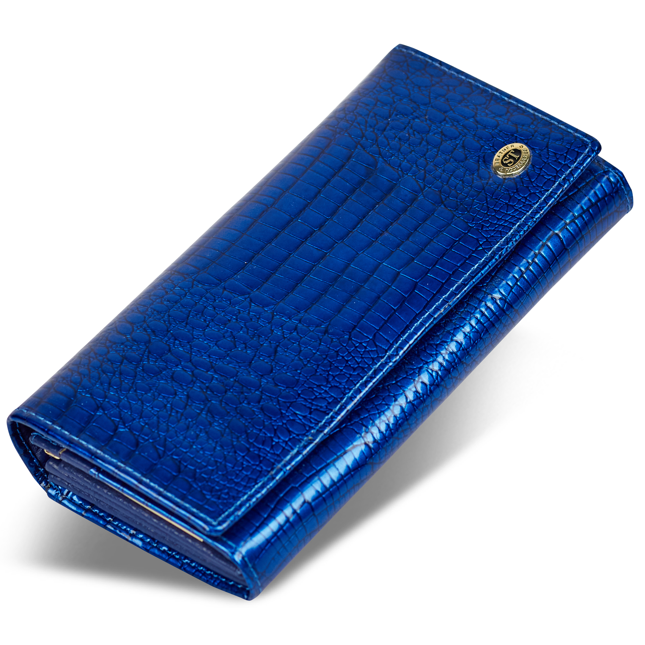 Гаманець синій багатофункціональний лаковий з натуральної шкіри ST Leather S1001A