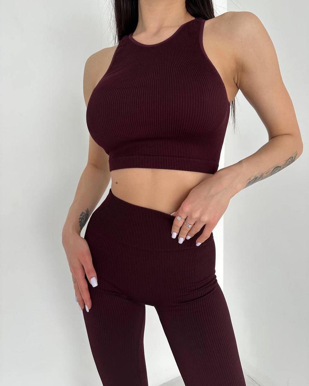 Спортивний жіночий топ в рубчик S/M, Марсала