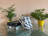Мужские кроссовки Nike Air Jordan 4 Retro (бело-серые с черным) стильные повседневные кроссы D334 Найк Аир top
