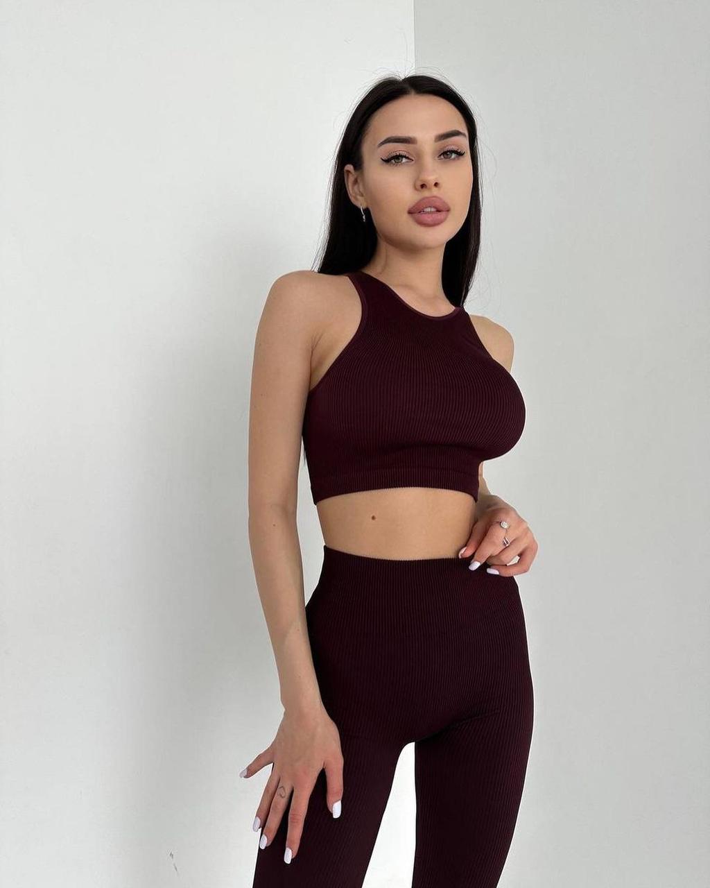 Спортивний жіночий топ в рубчик S/M, Марсала