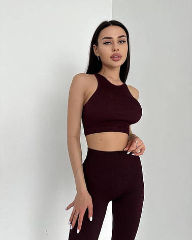 Спортивний жіночий топ в рубчик S/M, Марсала, фото 1