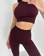 Спортивний жіночий топ в рубчик S/M, Марсала, фото 5