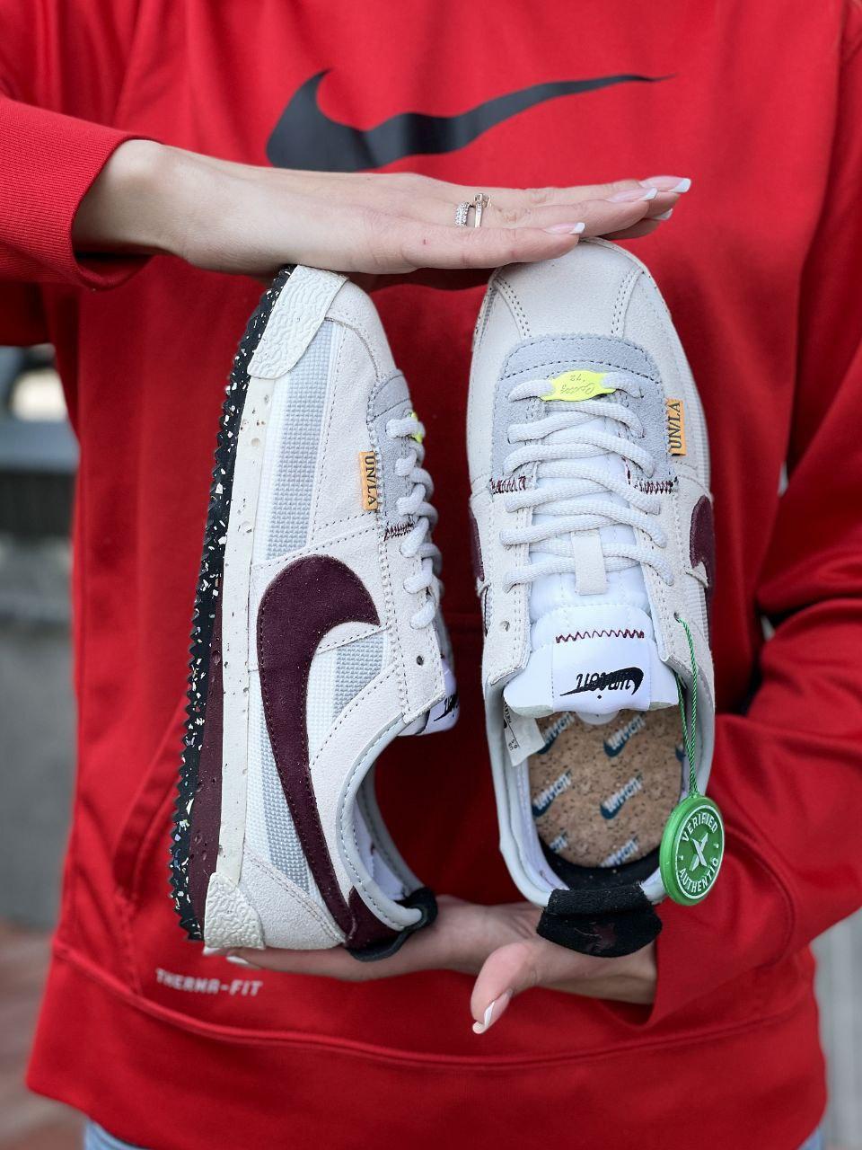 Чоловічі кросівки Union x Nike Cortez Nylon (сірі з білим і бордовим) зручні модні демі кроси J3535 top, фото 1